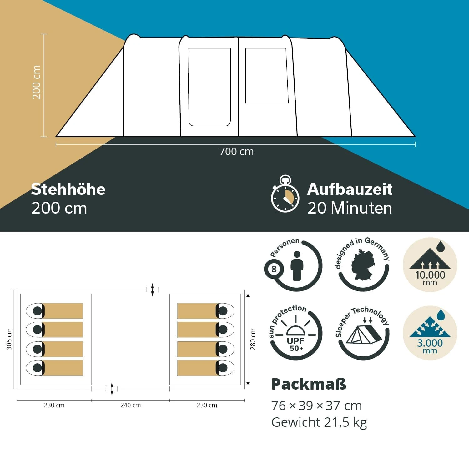 Skandika Casablanca 8 Sleeper Protect Tunneltent 6 Skandika Casablanca 8 Sleeper Protect Tunneltent - Afbeelding 6