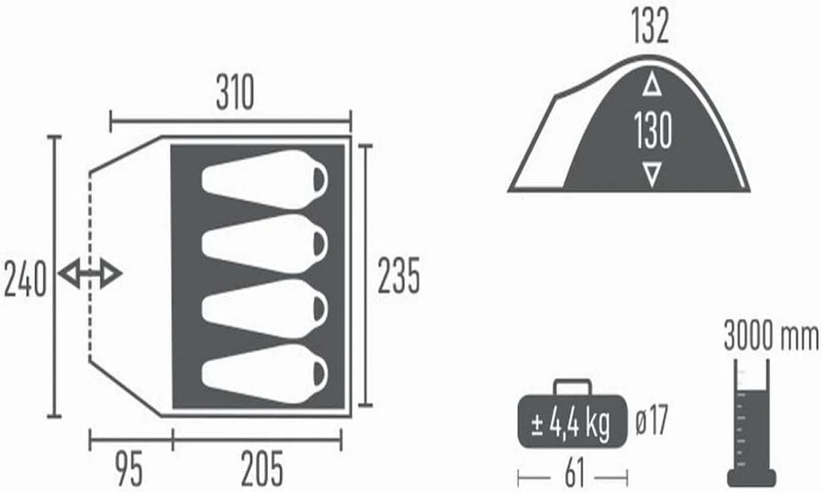 Acamp 4 Koepeltent - Crème/Blue 2 Acamp 4 Koepeltent - Crème/Blue - Afbeelding 2